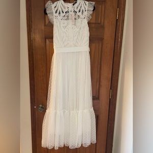 Long white lace tulle dress